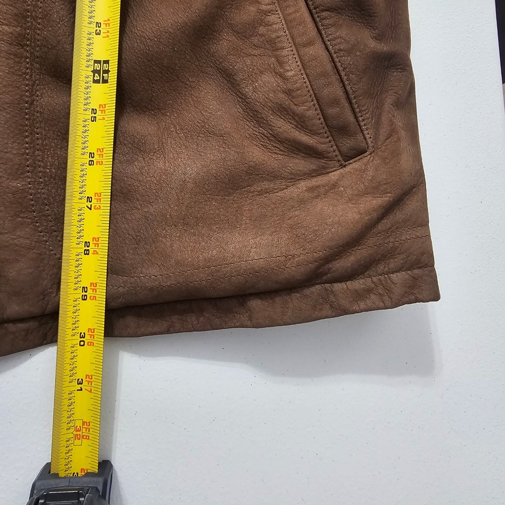Vintage Lands End Leather Field Jacket L Brown Quilted Wool Lined Cinched Barn - Picture 12 of 13